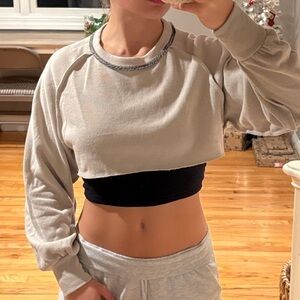 Chic Beige Crop Top with Black Trim